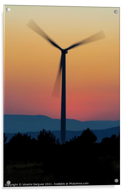 One windmill in motion at sunset Acrylic by Vicente Sargues