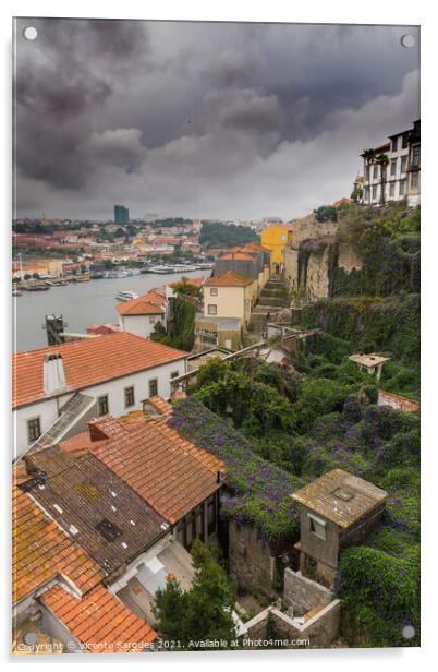 Roofs of old houses in Porto Acrylic by Vicente Sargues