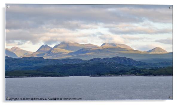 Shieldaig Bay with Torridon mountains bathed in evening sunset Acrylic by mary spiteri
