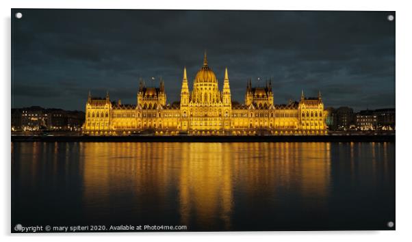 Budapest Parliament at Night Acrylic by mary spiteri