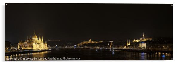 Budapest, River Danube at Night showing Buda Castl Acrylic by mary spiteri