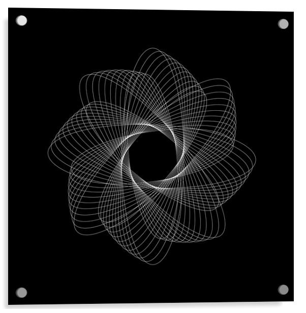 Repetitive white vortex logotype on the black background Acrylic by Arpad Radoczy