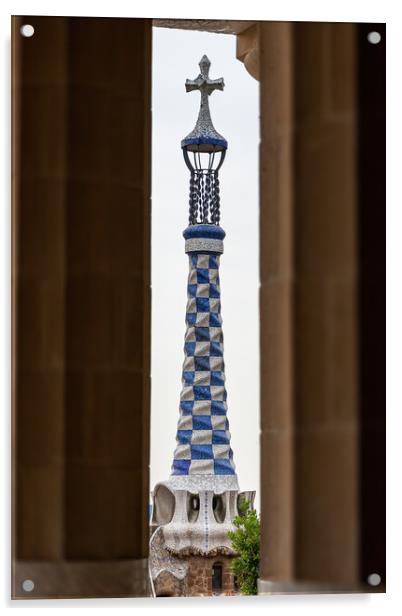 Detail of colorful mosaic work of Park Guell. Acrylic by Arpad Radoczy