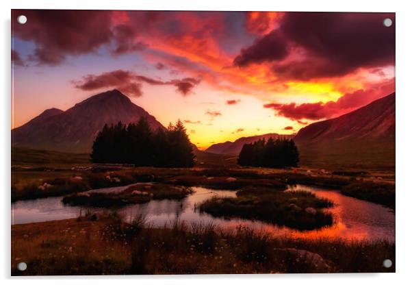 Sunset in Scottish Highlands Acrylic by Jadwiga Piasecka