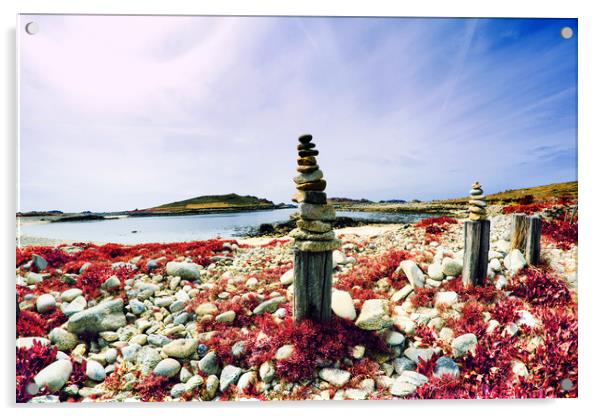 Piles of Stones, Bryher, Scilly Acrylic by Roger Driscoll