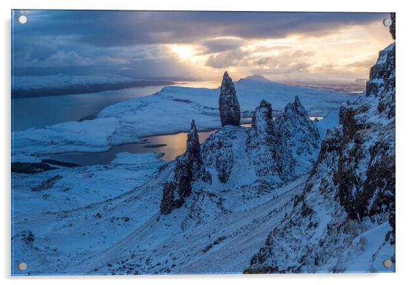 Old man of Storr in winter on the isle of skye, scotland Acrylic by MIKE HUTTON