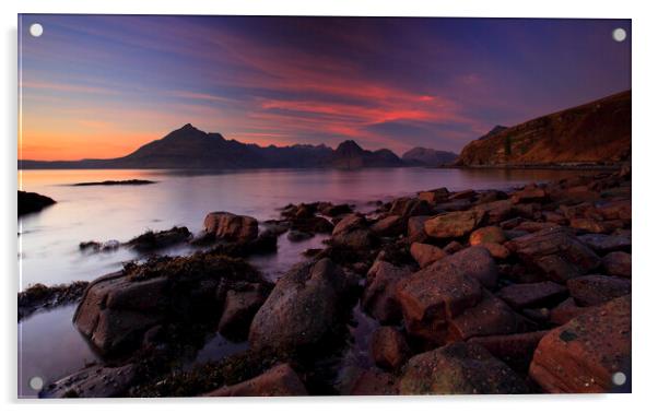 The cuillin ridge at sunset viewed from Elgol Acrylic by MIKE HUTTON