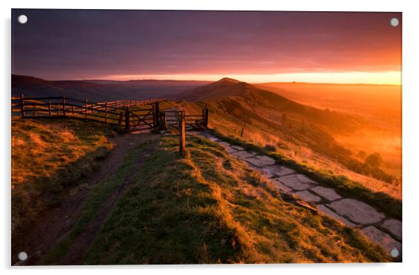 Sunrise over lose hill from mam tor  Acrylic by MIKE HUTTON