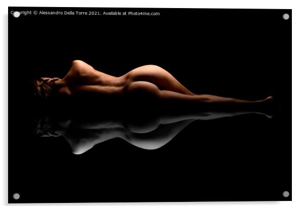 Nude woman sleeping on black Acrylic by Alessandro Della Torre