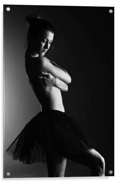 ballerina woman dancer with tutu dress black nude Acrylic by Alessandro Della Torre