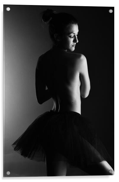 A classic ballerina ballet dancer woman in a classical tutu dress posing on black Acrylic by Alessandro Della Torre
