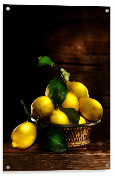 lemons on wood table Acrylic by Alessandro Della Torre