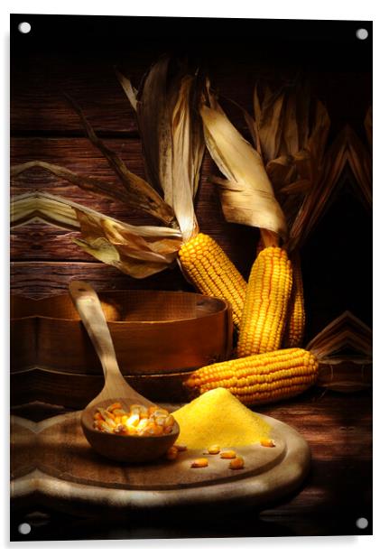 maize with corns and polenta Acrylic by Alessandro Della Torre