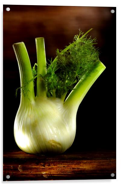 a green fennel on a wood table Acrylic by Alessandro Della Torre