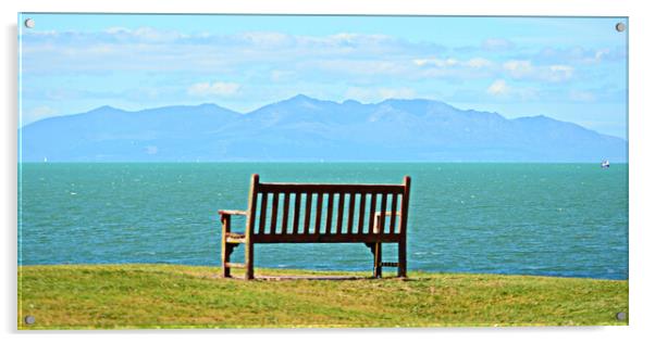 Arran mountain view from Troon bench Acrylic by Allan Durward Photography