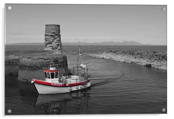 Small fishing boat entering Dunure harbour Ayrshire Acrylic by Allan Durward Photography