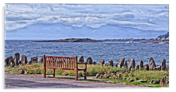 Millport bench view of Arran (abstract) Acrylic by Allan Durward Photography