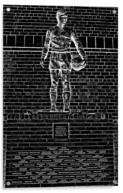 Ibrox disaster statue (pencil drawing abstract ) Acrylic by Allan Durward Photography