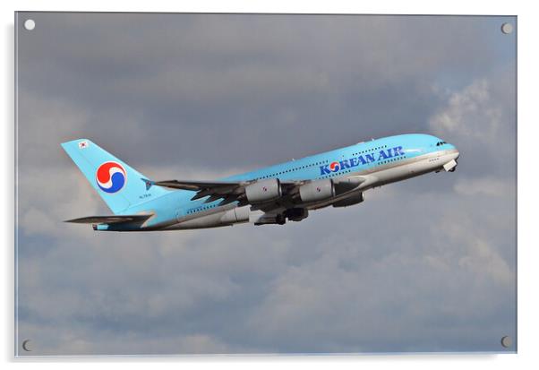 Korean Air A-380 climbout Acrylic by Allan Durward Photography