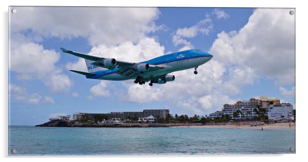 KLM Boeing 747 landing at Sint Maarten Acrylic by Allan Durward Photography