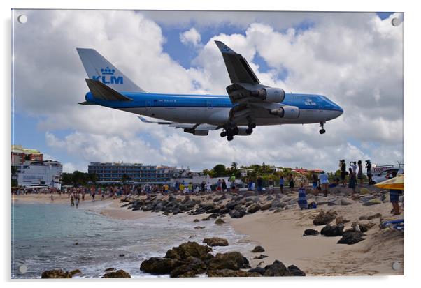 Boeing 747 KLM Sint maarten. Acrylic by Allan Durward Photography
