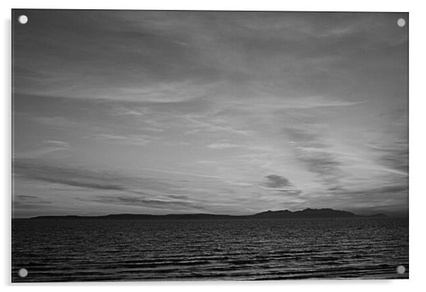 Isle of Arran silhouetted at dusk (b&w) Acrylic by Allan Durward Photography