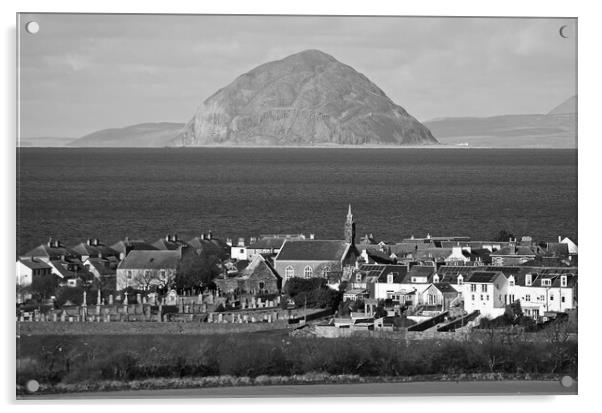 Black&white view of Ballantrae and Ailsa Craig Acrylic by Allan Durward Photography