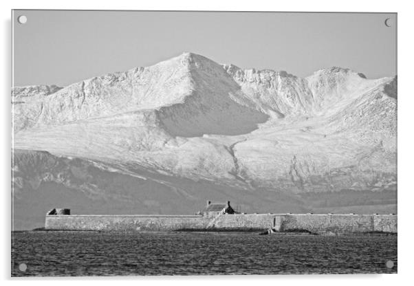 Imposing snow topped Goat Fell, Saltcoats harbour Acrylic by Allan Durward Photography