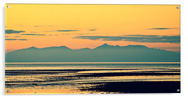 Mountains on Arran silhouetted at sunset Acrylic by Allan Durward Photography