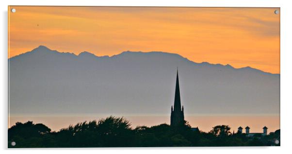 Arran mountains at sunset from Ayr Acrylic by Allan Durward Photography
