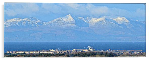 Troon and mountains on Isle of Arran Acrylic by Allan Durward Photography