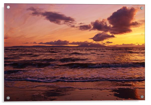 A Prestwick sunset over Arran Acrylic by Allan Durward Photography