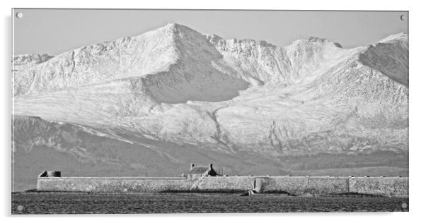 Saltcoats harbour wall and mountains on Arran Acrylic by Allan Durward Photography