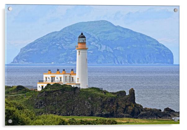 Turnberry lighthouse and Ailsa Craig Acrylic by Allan Durward Photography