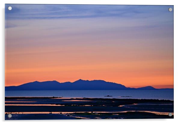 Beautiful Arran at dusk from Greenan beach, Ayr Acrylic by Allan Durward Photography