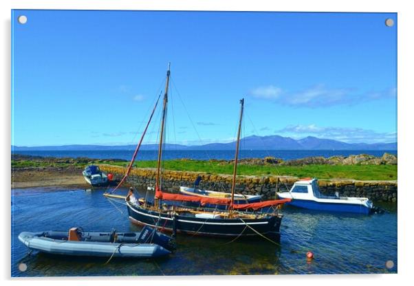 Boats berthed in picturesque harbour at Portencros Acrylic by Allan Durward Photography