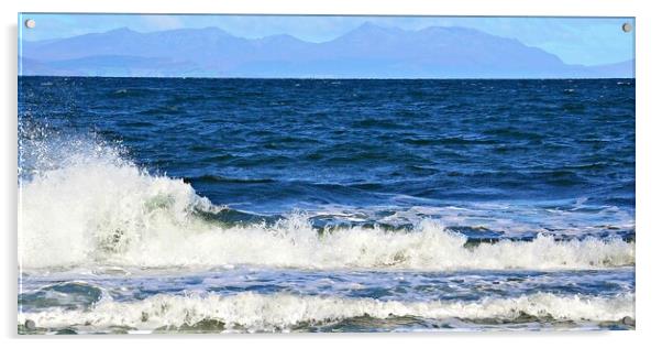 Arran beyond Firth of Clyde waves Acrylic by Allan Durward Photography