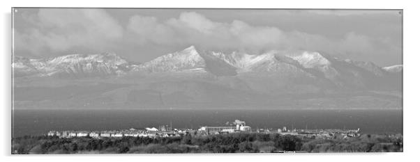 Troon and the and wintry mountains on Isle of Arra Acrylic by Allan Durward Photography