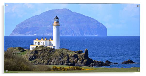 Lighthouse at Turnberry and Ailsa Craig Acrylic by Allan Durward Photography