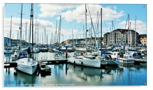 Yachts In Sutton Harbour, Plymouth. Acrylic by Neil Mottershead
