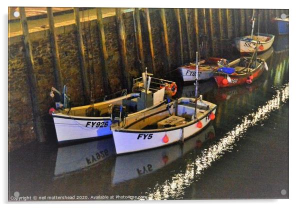 Looe Night Reflections. Acrylic by Neil Mottershead