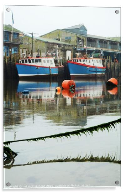 Reflections Of Looe Trawlers. Acrylic by Neil Mottershead