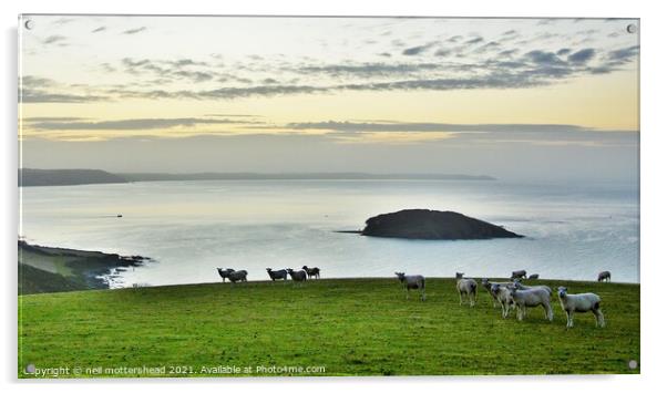 Dawn Over Looe Bay. Acrylic by Neil Mottershead