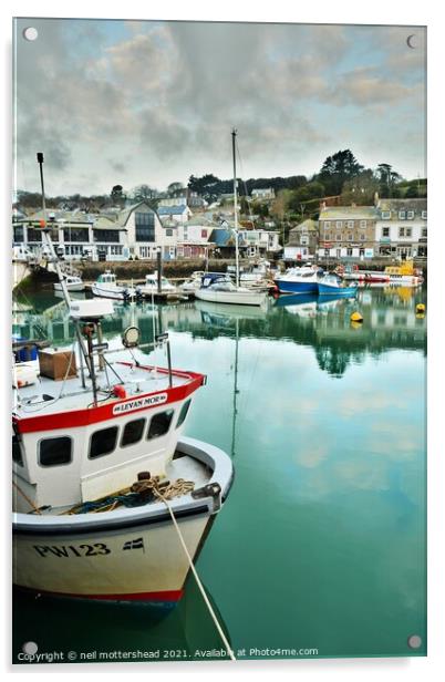 Padstow Harbour Reflections, Cornwall. Acrylic by Neil Mottershead