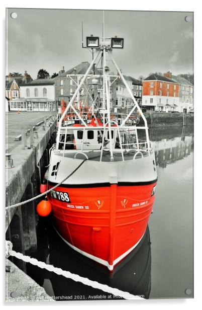 The Red Trawler, Padstow. Acrylic by Neil Mottershead