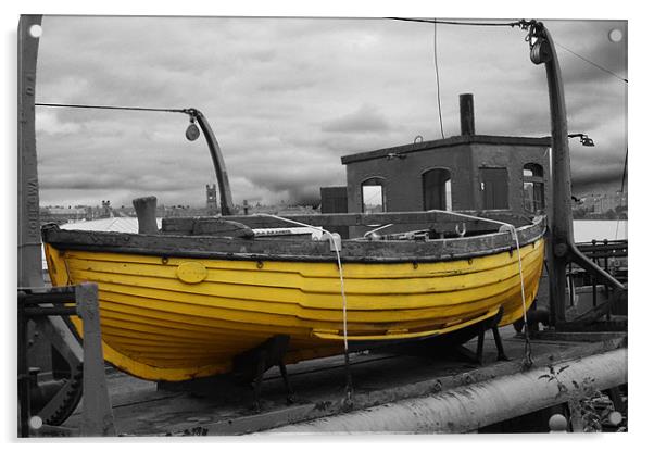 Yellow Life Boat Acrylic by Gavin Liddle