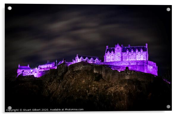 A Purple Edinburgh Castle Acrylic by Stuart Gilbert
