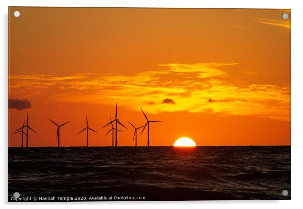 Setting sun at the wind farm  Acrylic by Hannah Temple