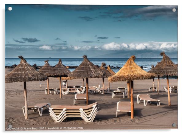 Beach with sunshades Playa Los Americas on Tenerife, Spain Acrylic by Frank Bach