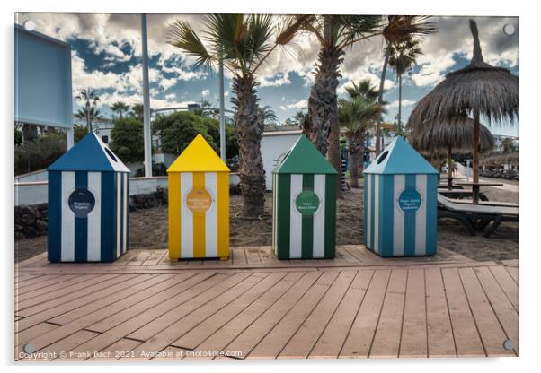 Garbage bins in many colors in Playa Los Americas on Tenerife, S Acrylic by Frank Bach
